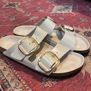 Birkenstock Arizona Big Buckle Slide Sandal, Ecru, Size 38 (7 - 7.5)